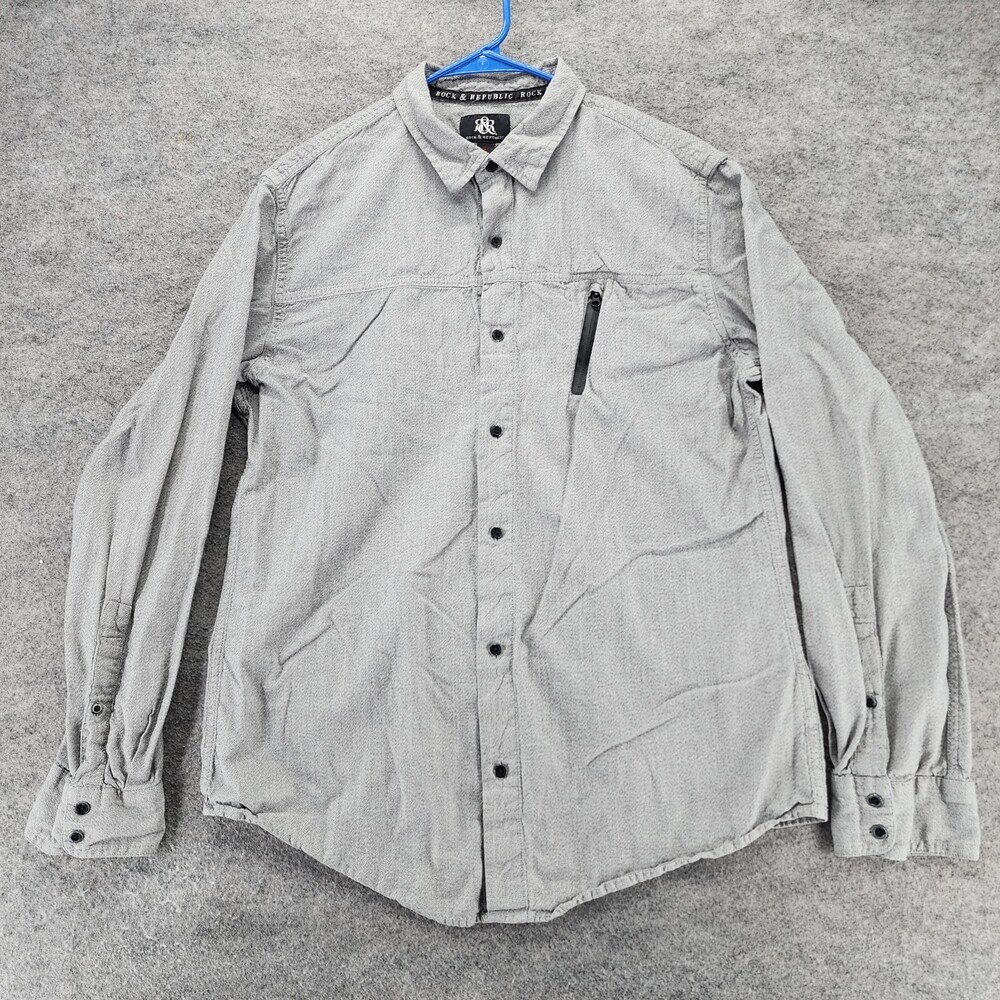 Rock Republic Shirt Mens Large Button Up Long Sleeve Gray